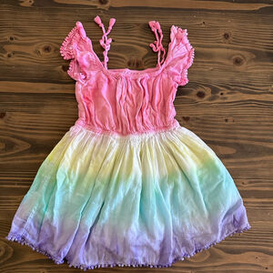 Girls Pandemonium Tie-Dye Off-Shoulder Casual Dress 3T Pink Rainbow